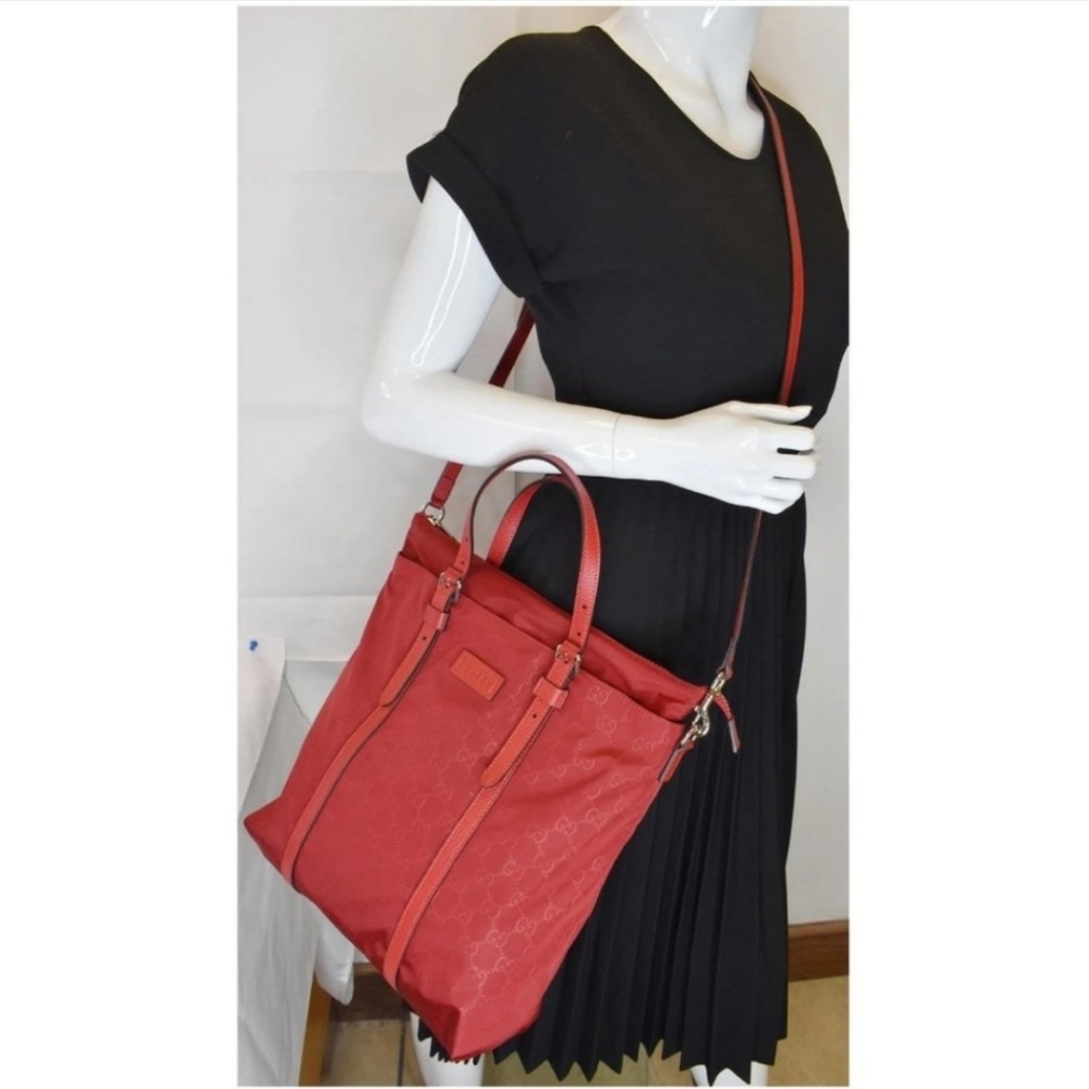 SOLD!!!  Gucci Nylon & Leather Red Tote Crossbody - Picture 8 of 8